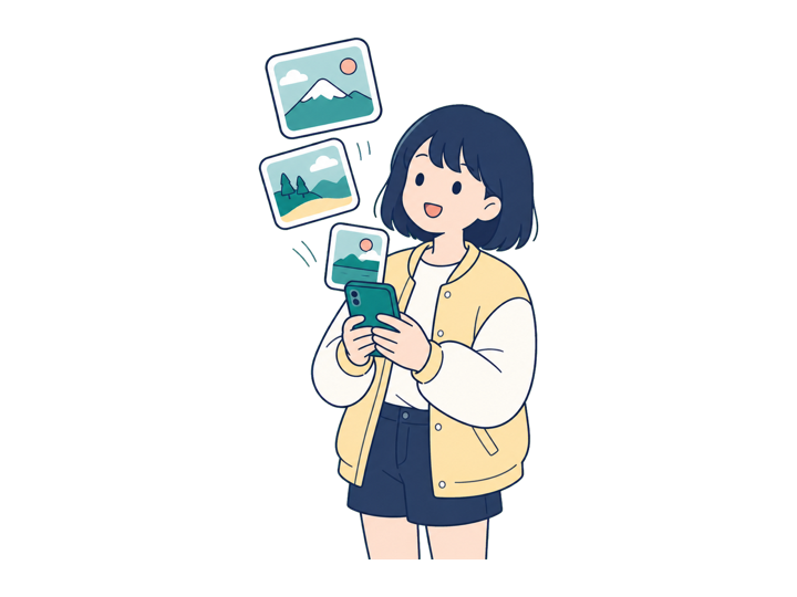 写真をアップロードする人のイラスト