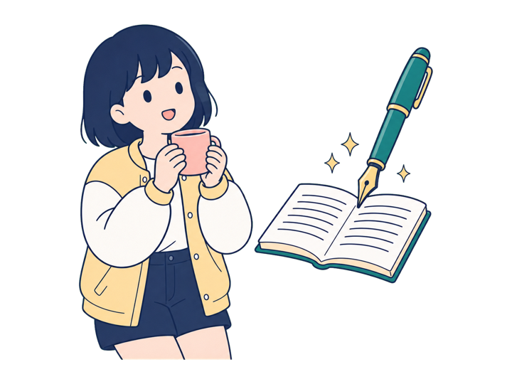 AIがストーリーを書くのを待つ人のイラスト